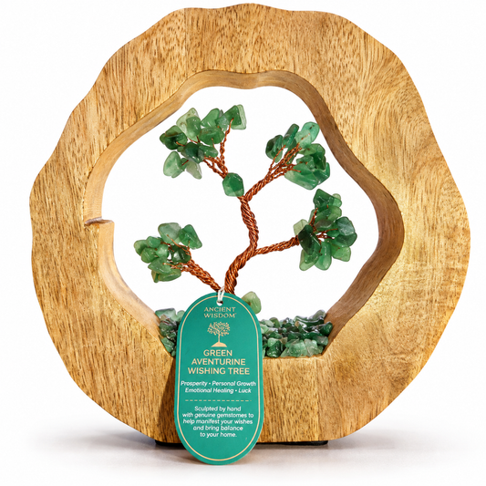 Green Aventurine Wishing Tree in Mango Wood | Gemstone Tree Garden
