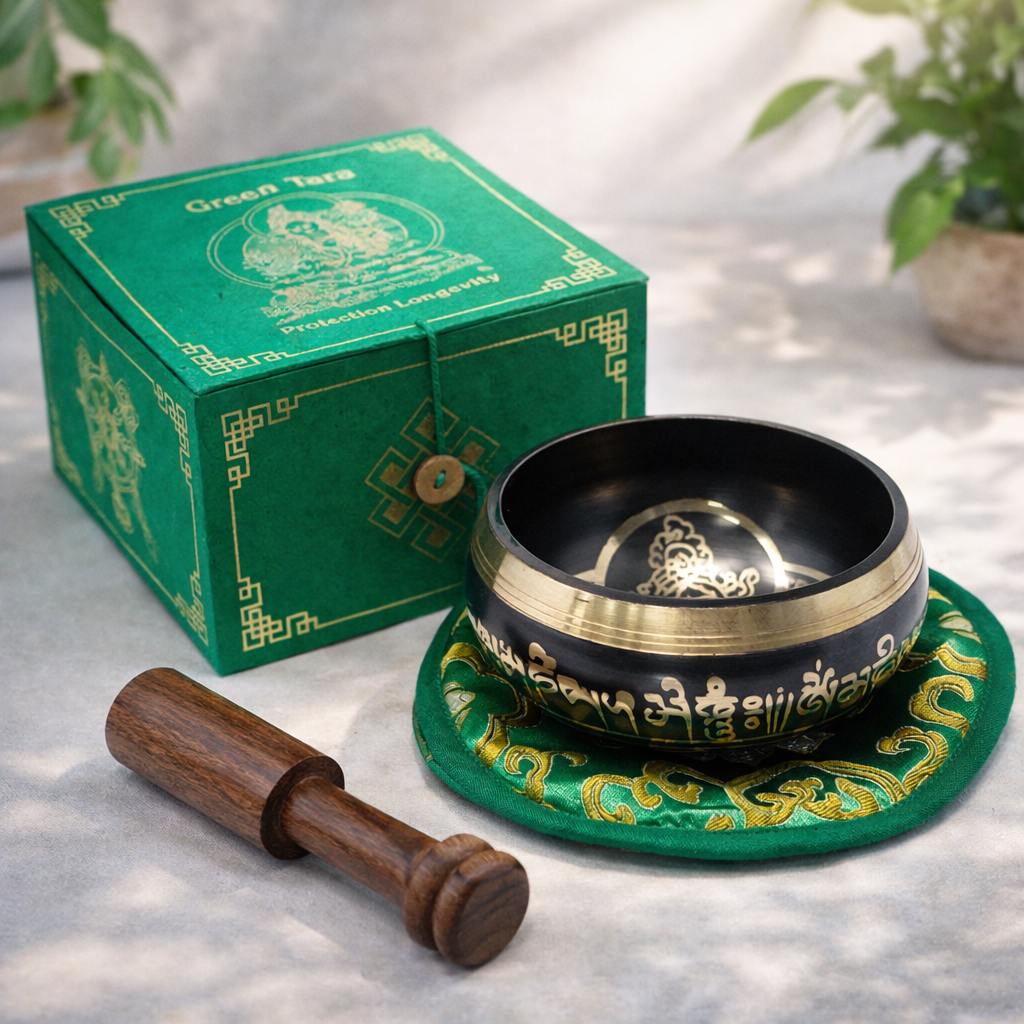Green Tara Brass Singing Bowl Set 10cm | Meditation & Healing Sound - Crystal Nest