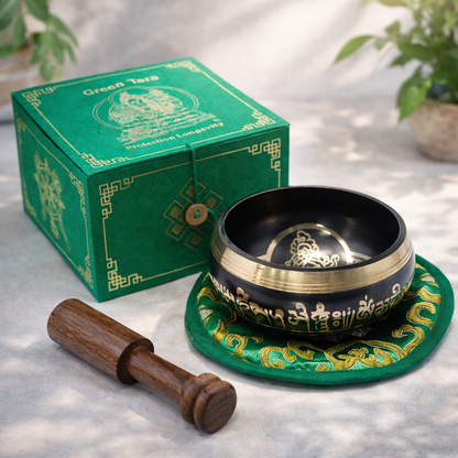 Green Tara Brass Singing Bowl Set 10cm | Meditation & Healing Sound - Crystal Nest