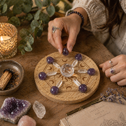 Celestial Crystal Grid Board | Bamboo Moon & Sun Manifestation Grid - Crystal Nest