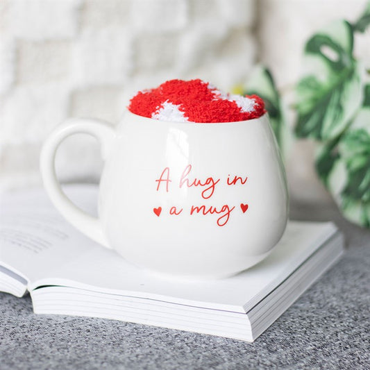 Hug in a Mug White Mug & Heart Socks Gift Set