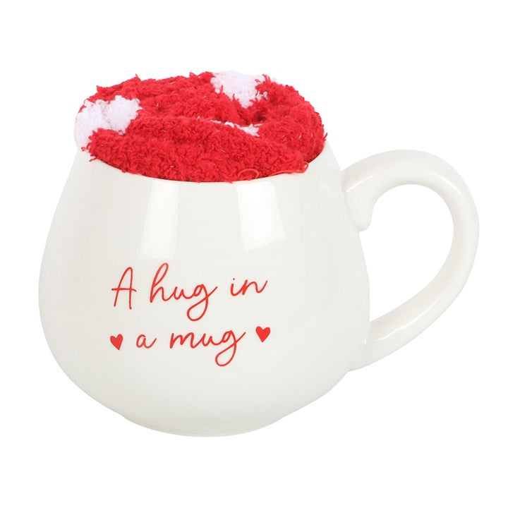 Hug in a Mug White Mug & Heart Socks Gift Set