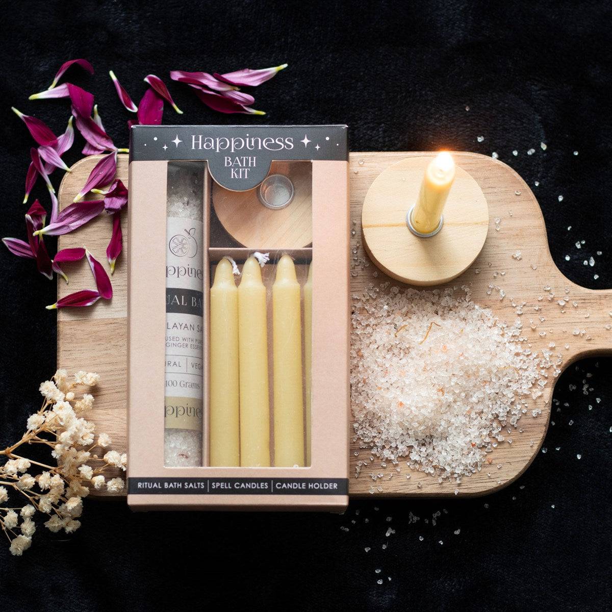 Happiness Herbal Ritual Bath Salt and Candle Kit - Crystal Nest