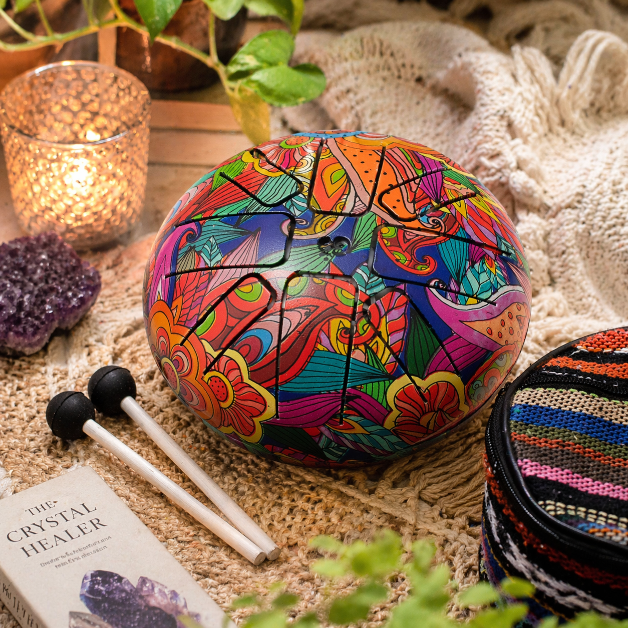 Psychedelic Bloom Hapi Steel Tongue Drum | Small - Crystal Nest