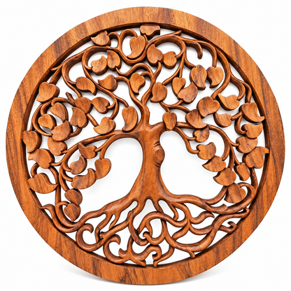 Tree of Life & Hearts Suar Wood Wall Art | 40cm