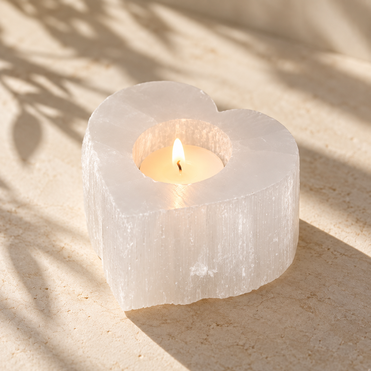 Selenite Heart Candle Holder