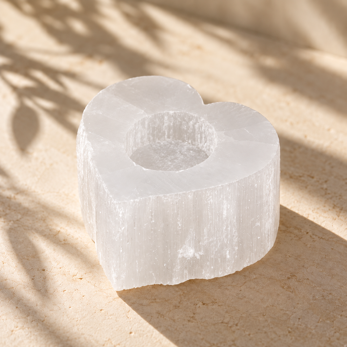 Selenite Heart Candle Holder