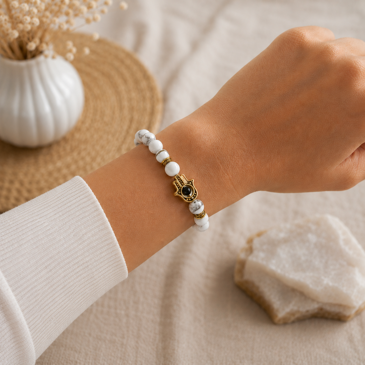 Howlite Hamsa Bracelet | Calm & Protection