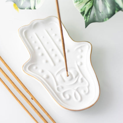 White Hamsa Hand Incense Stick Holder - Crystal Nest