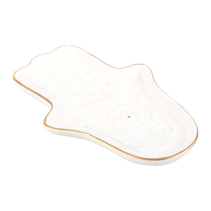 White Hamsa Hand Incense Stick Holder - Crystal Nest