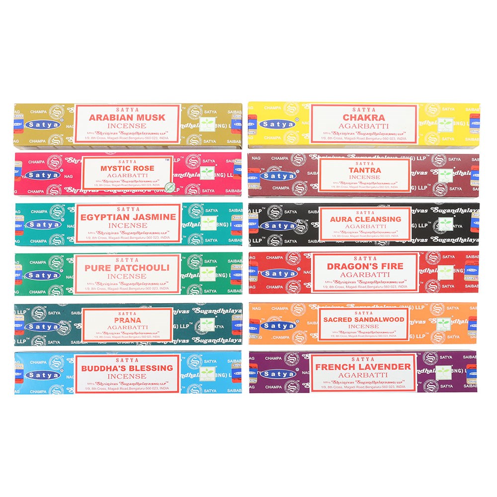 12-Pack Satya Assorted Incense Sticks | Fragrances for Relaxation, Meditation & Energy Clearing - Crystal Nest