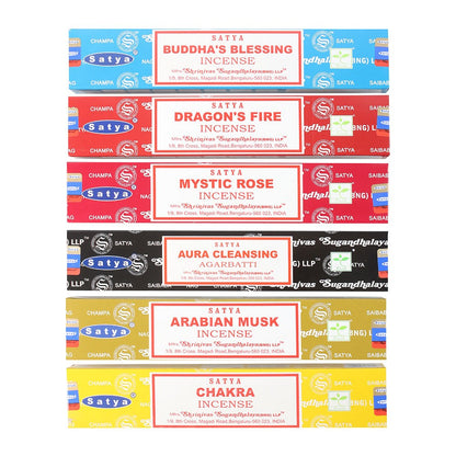 6-Pack Satya Assorted Incense Sticks | Fragrances for Mindfulness, Cleansing & Relaxation - Crystal Nest