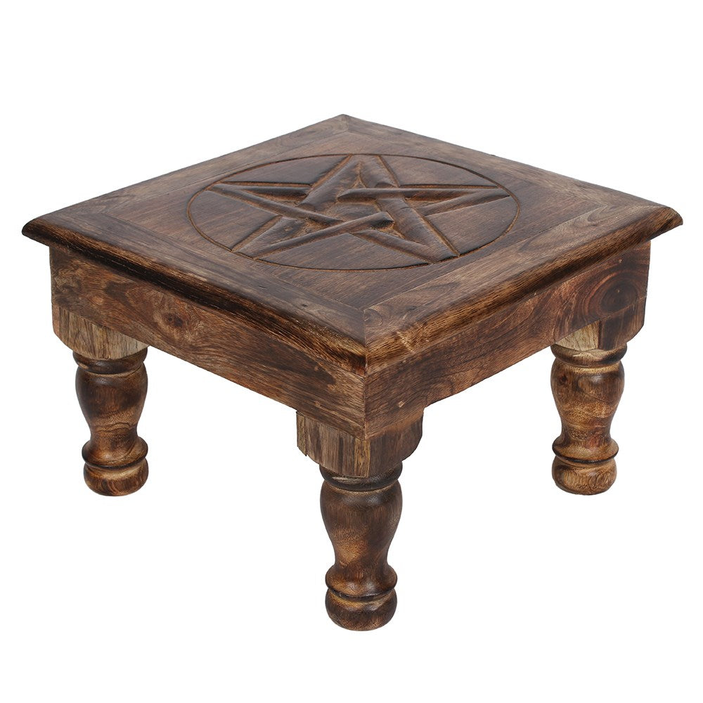 Pentagram Wooden Altar Table | Ritual & Crystal Display Stand