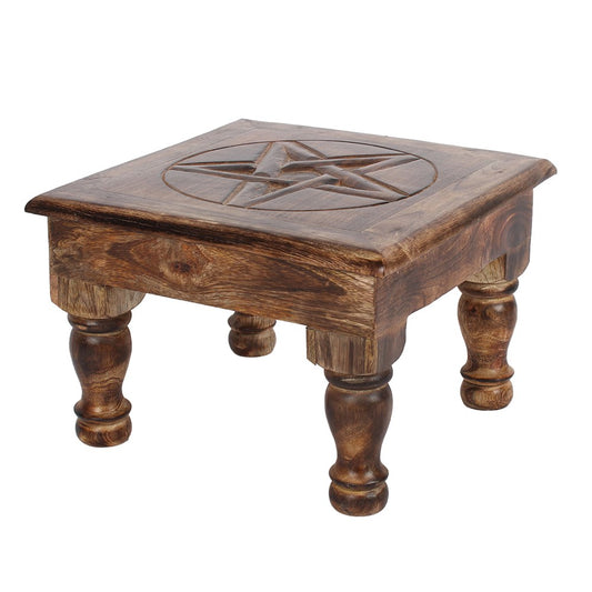 Pentagram Wooden Altar Table | Ritual & Crystal Display Stand