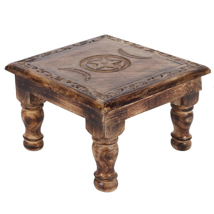 Triple Moon Wooden Altar Table | Ritual & Crystal Display Stand