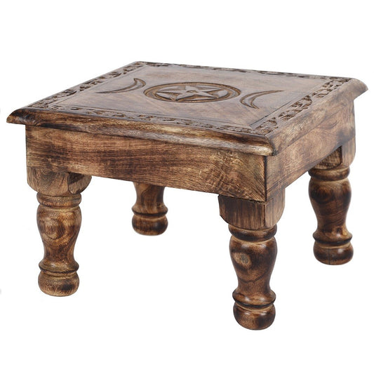 Triple Moon Wooden Altar Table | Ritual & Crystal Display Stand