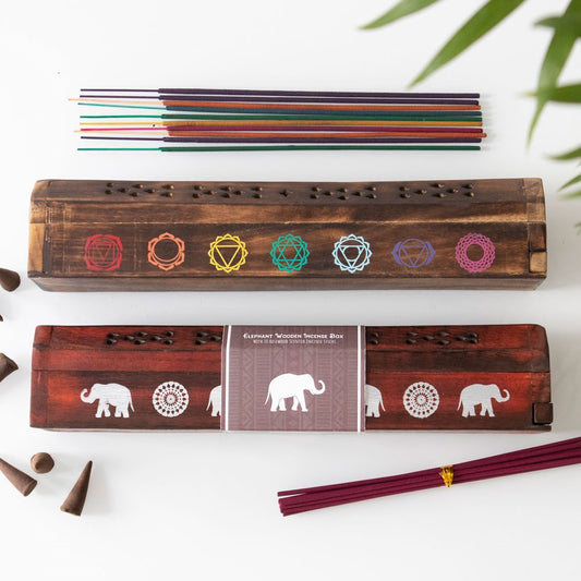 Chakra Incense Box Gift Set |  Holder and Storage for Sticks & Cones - Crystal Nest