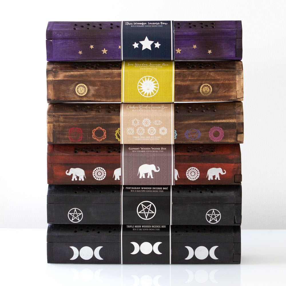 Chakra Incense Box Gift Set |  Holder and Storage for Sticks & Cones - Crystal Nest