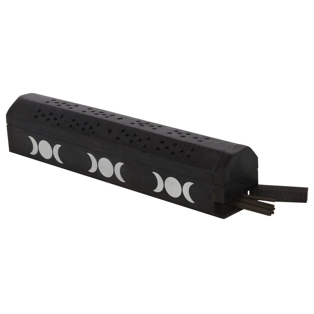 Triple Moon Incense Box Gift Set | Holder and Storage for Sticks & Cones - Crystal Nest