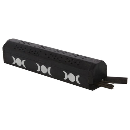 Triple Moon Incense Box Gift Set | Holder and Storage for Sticks & Cones - Crystal Nest