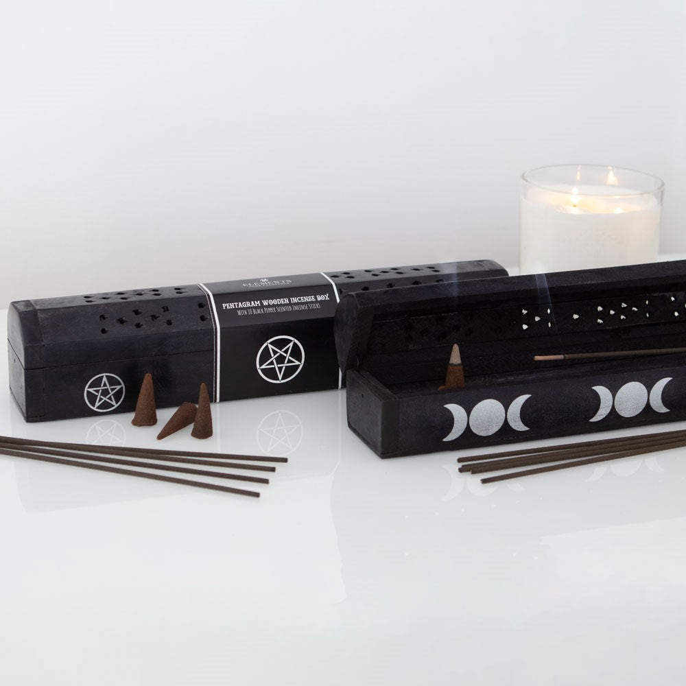 Triple Moon Incense Box Gift Set | Holder and Storage for Sticks & Cones - Crystal Nest