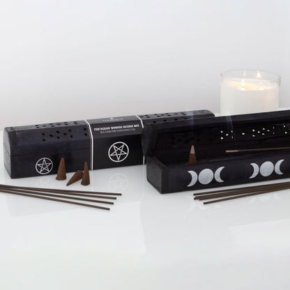 Triple Moon Incense Box Gift Set | Holder and Storage for Sticks & Cones - Crystal Nest