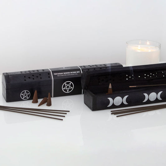 Triple Moon Incense Box Gift Set | Holder and Storage for Sticks & Cones - Crystal Nest