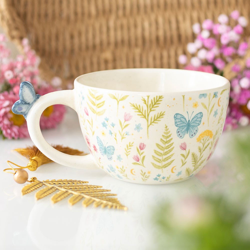 Luna Bloom Butterfly Handle Floral Mug - Crystal Nest