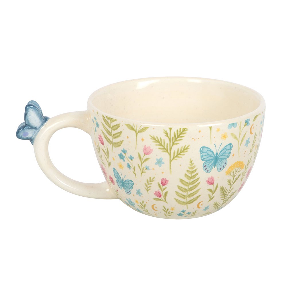 Luna Bloom Butterfly Handle Floral Mug - Crystal Nest
