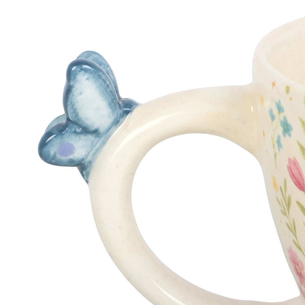 Luna Bloom Butterfly Handle Floral Mug - Crystal Nest