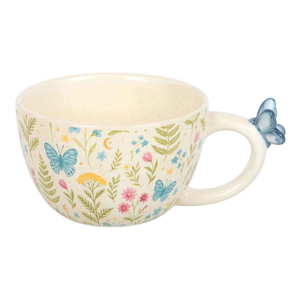Luna Bloom Butterfly Handle Floral Mug - Crystal Nest