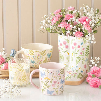 Luna Bloom Butterfly Handle Floral Mug - Crystal Nest