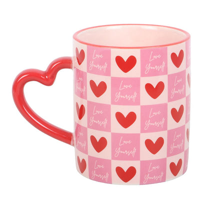 Love Yourself Checkered Mug with Heart Handle - Crystal Nest