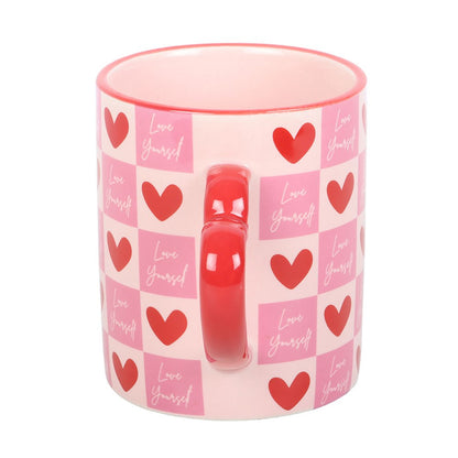 Love Yourself Checkered Mug with Heart Handle - Crystal Nest