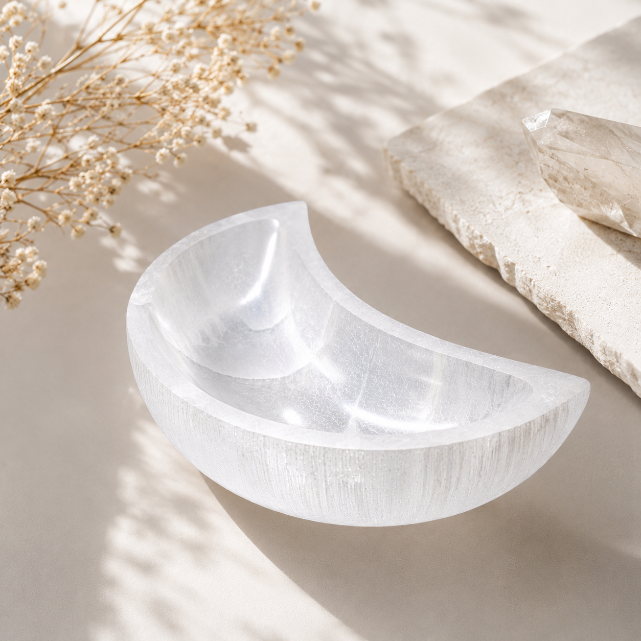 Large Moon Selenite Crystal Cleansing Bowl
