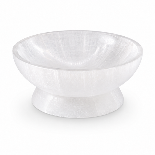 Large Round Selenite Ritual Bowl with Base