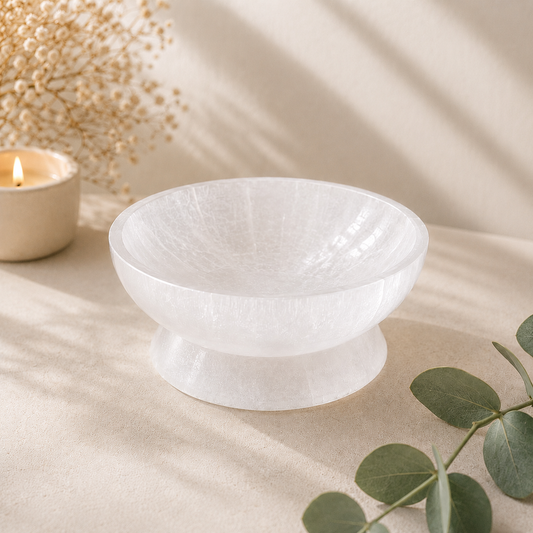 Large Round Selenite Ritual Bowl with Base