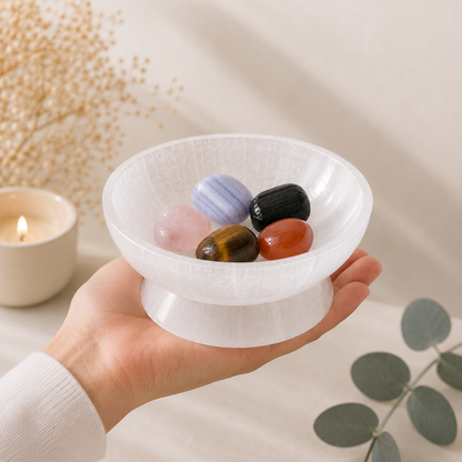 Large Round Selenite Ritual Bowl with Base