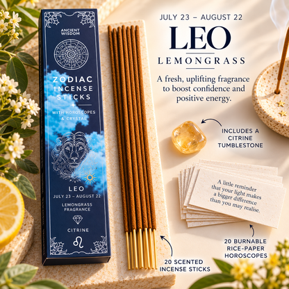 Zodiac Incense Sticks, Crystal & Horoscope Set