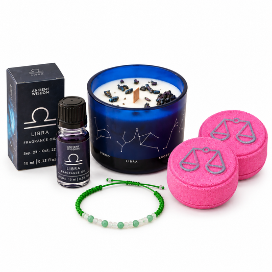 Libra Zodiac Gift Set | Candle, Bath Fizzers, Fragrance Oil & Bracelet