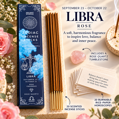 Zodiac Incense Sticks, Crystal & Horoscope Set