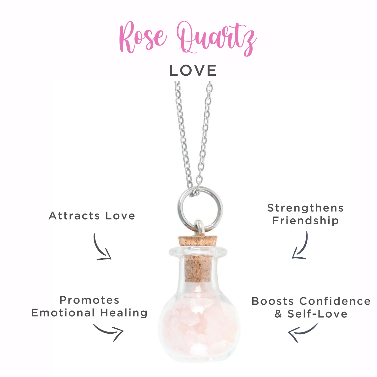 Love Necklace – Bottled Rose Quartz Crystal Chips