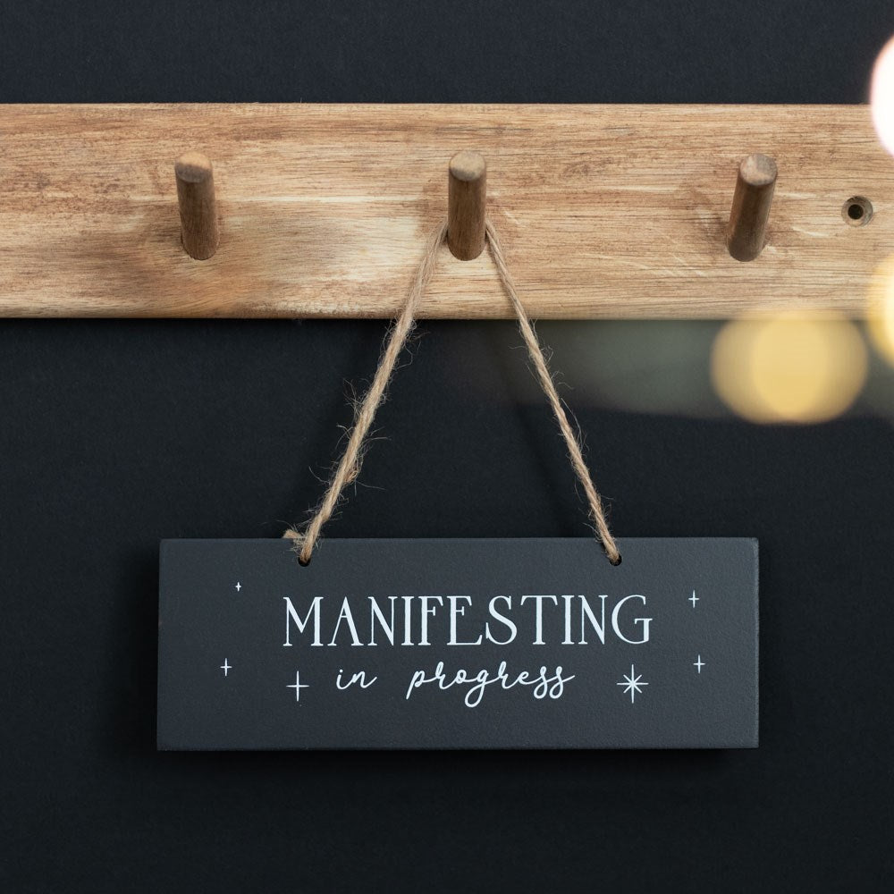 Manifesting in Progress Black Hanging Sign