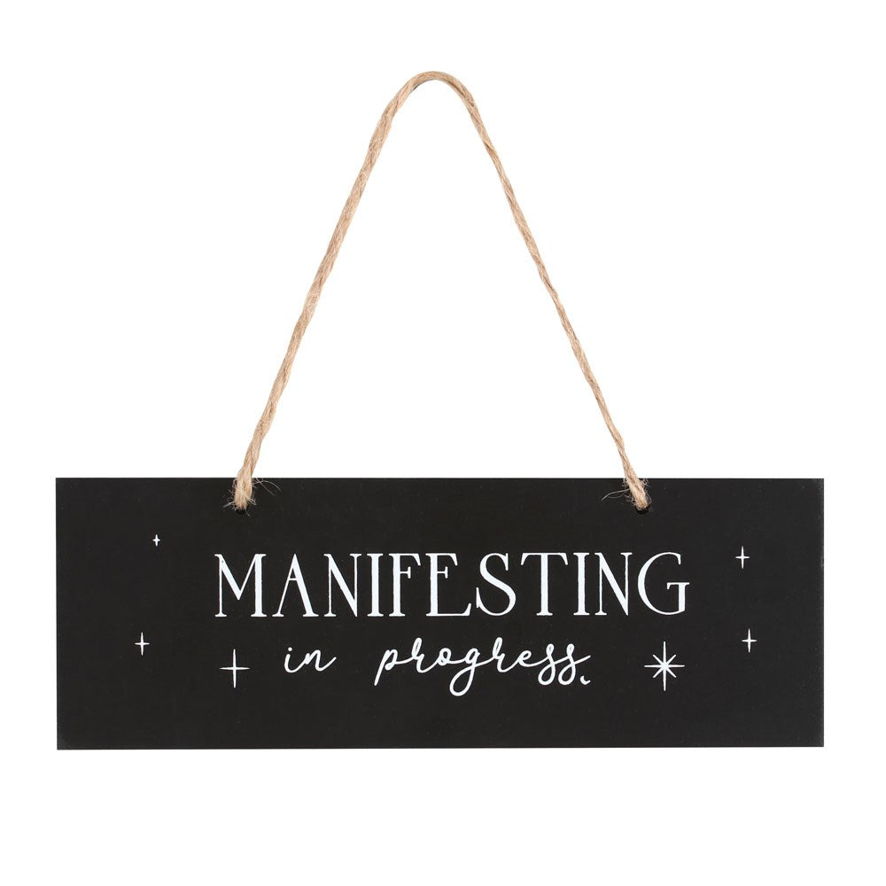 Manifesting in Progress Black Hanging Sign