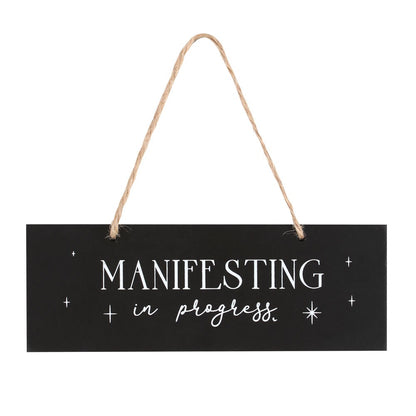 Manifesting in Progress Black Hanging Sign