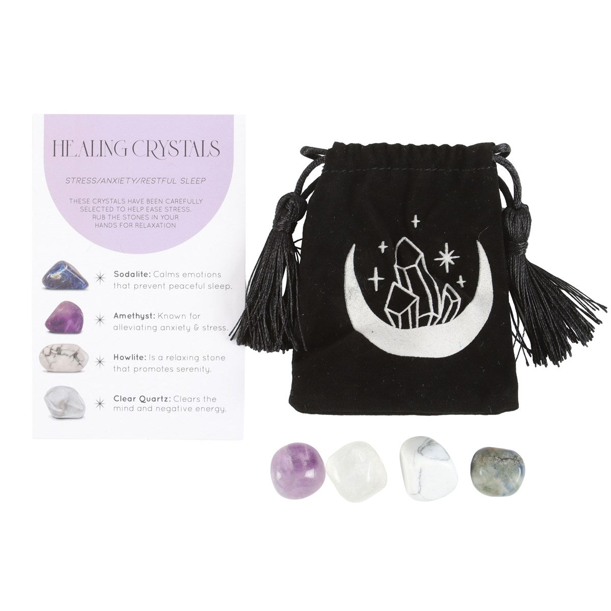 Stress Healing Crystal Set with Moon Trinket Dish - Crystal Nest