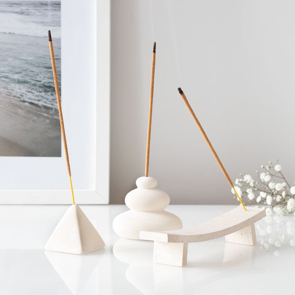 Cream Balancing Stones Incense Stick Holder