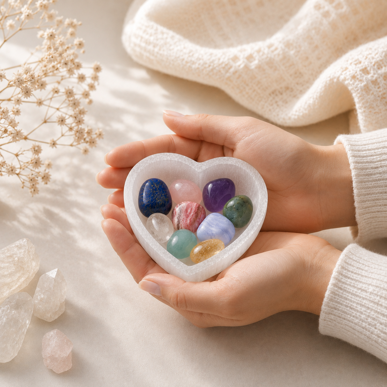 Medium Heart Selenite Crystal Cleansing Bowl