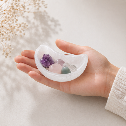 Medium Moon Selenite Crystal Cleansing Bowl