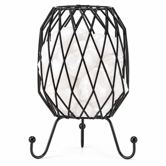 White Himalayan Salt Mesh Lamp | Black Iron - Crystal Nest